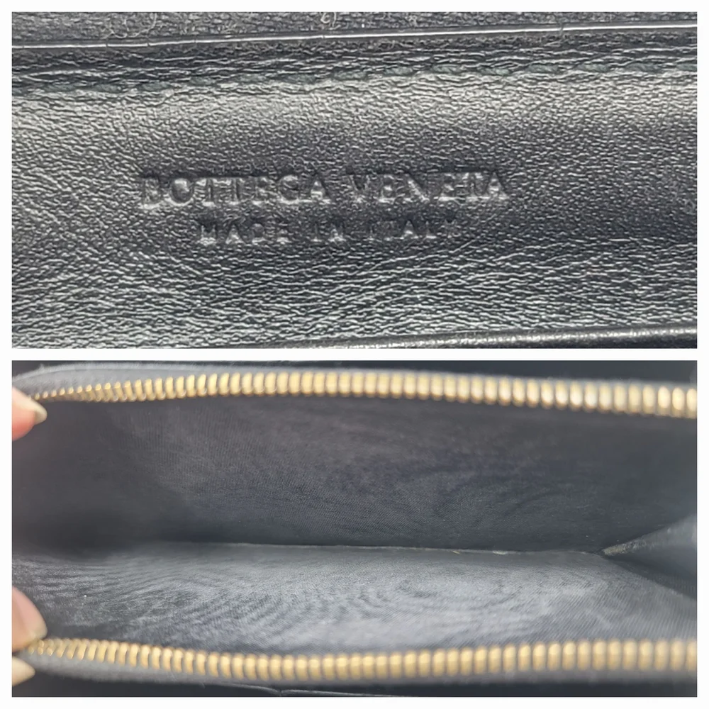Bottega Veneta Black Woven Leather Zip Around Long Wallet Italy Authentic